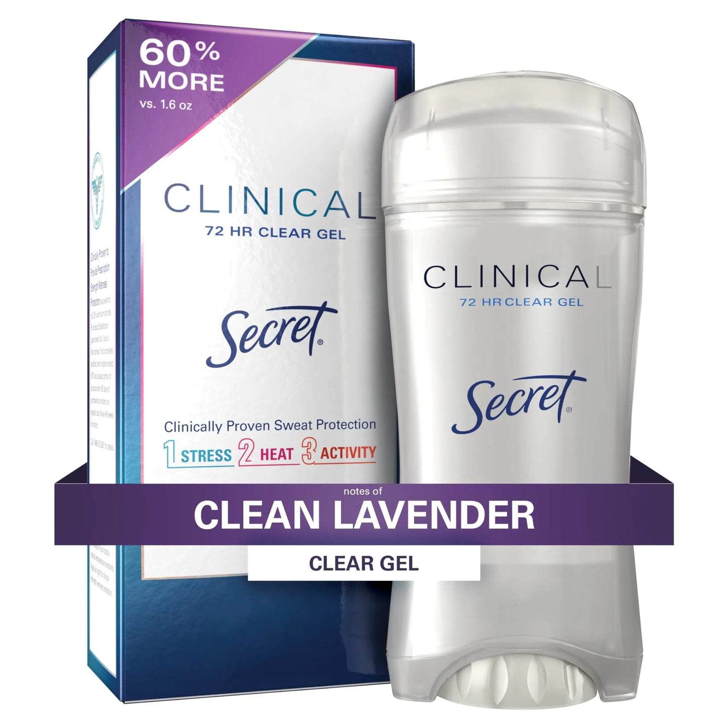 Secret Clinical Strength Clear Gel Antiperspirant and Deodorant for Women, Clean Lavender, 2.6 oz