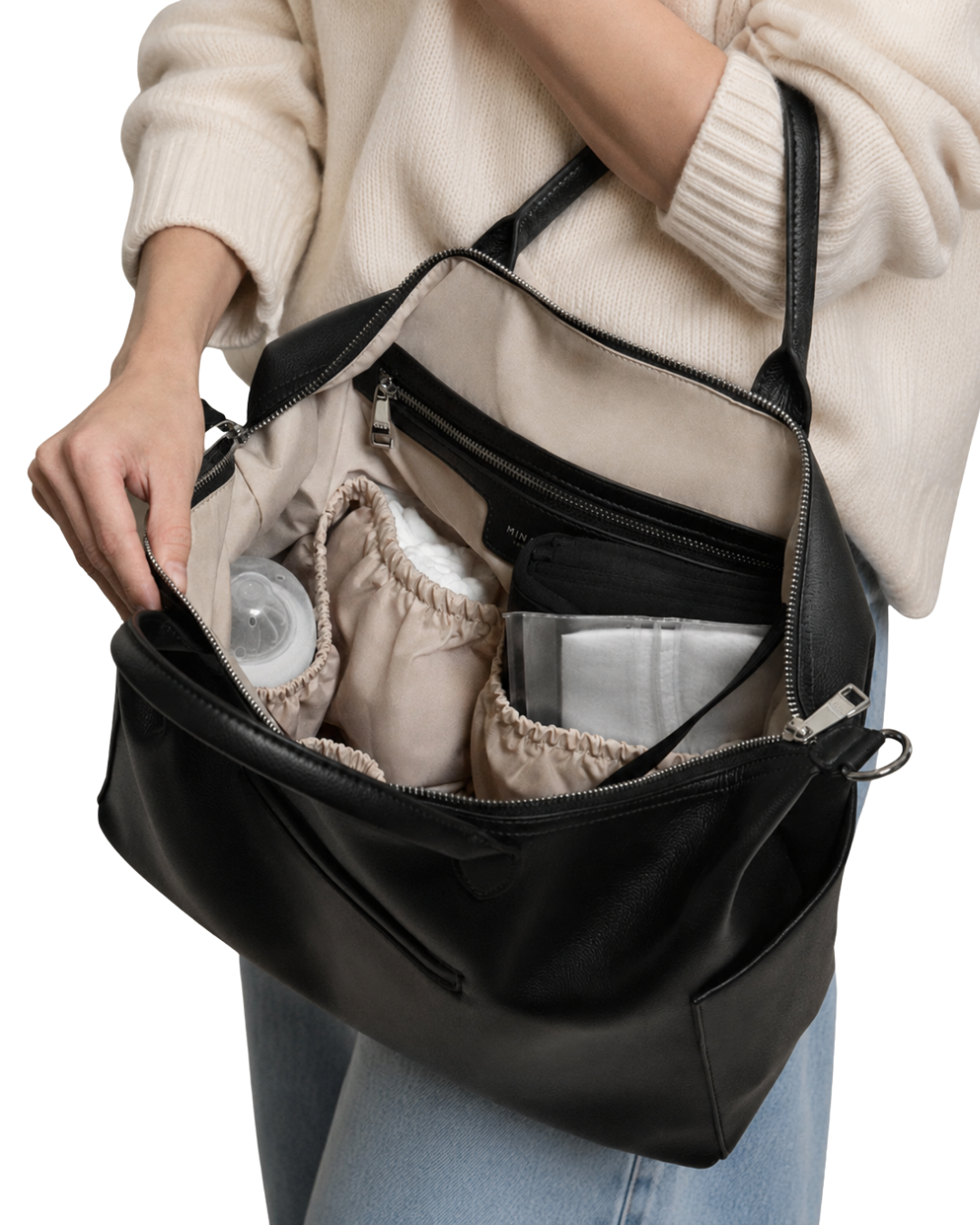 Black Leather Diaper Bag