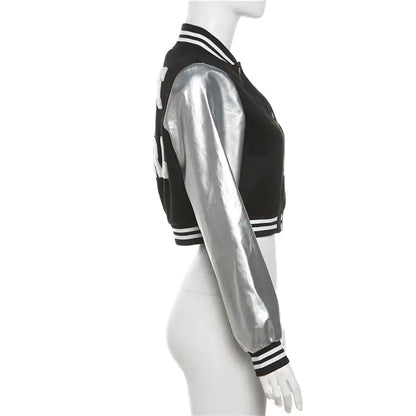 Metallic Cropped Varsity Jacket