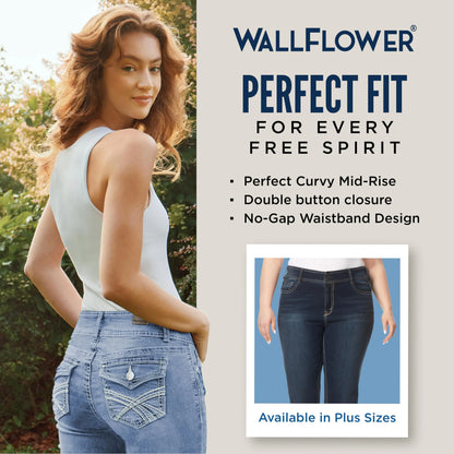 WallFlower Women's Luscious Curvy Bootcut Mid-Rise Insta Stretch Juniors Jeans Standard 5 Betsy