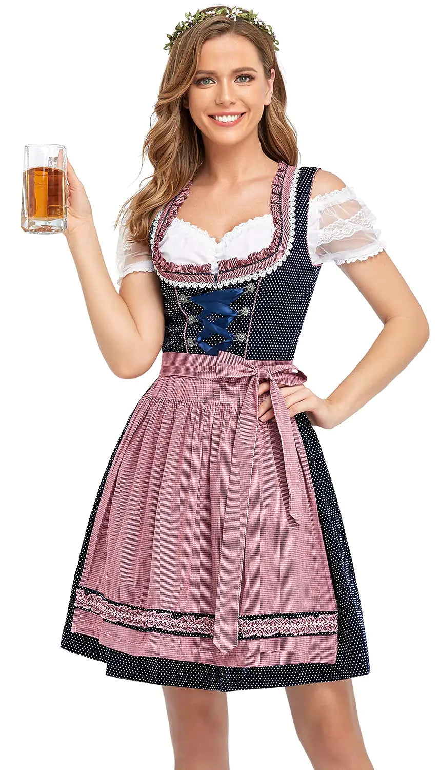 Oktoberfest Costumes Women Dirndl Dresses 3 Pcs German Oktoberfest Dresses Bavarian Costume Beer Carnival Outfits XX-Large