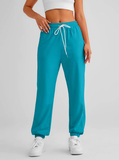 AUTOMET Women's Cinch Bottom Sweatpants High Waisted Athletic Joggers Cyan XX-Large