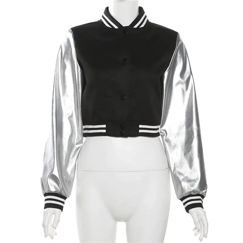 Metallic Cropped Varsity Jacket