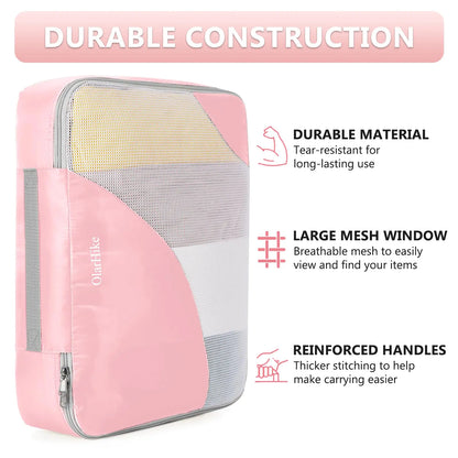 8 Set Packing Cubes for Travel, Sturdy Suitcase Organizer in 4 Sizes (Extra Large, Large, Medium, Small), OlarHike Luggage Cubes with Toiletry Bag, Travel Essentials, Cruise Ship Gifts for Women, Pink 04-Pink