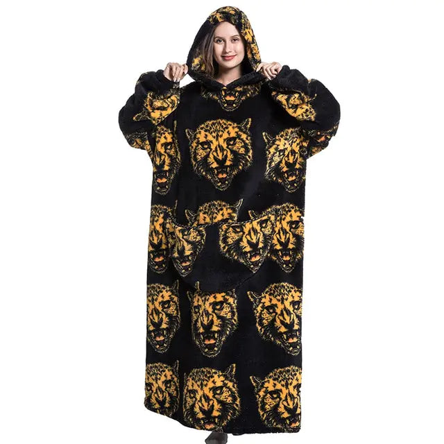 Oversized Long Blanket Hoodie Autumn Winter Fleece