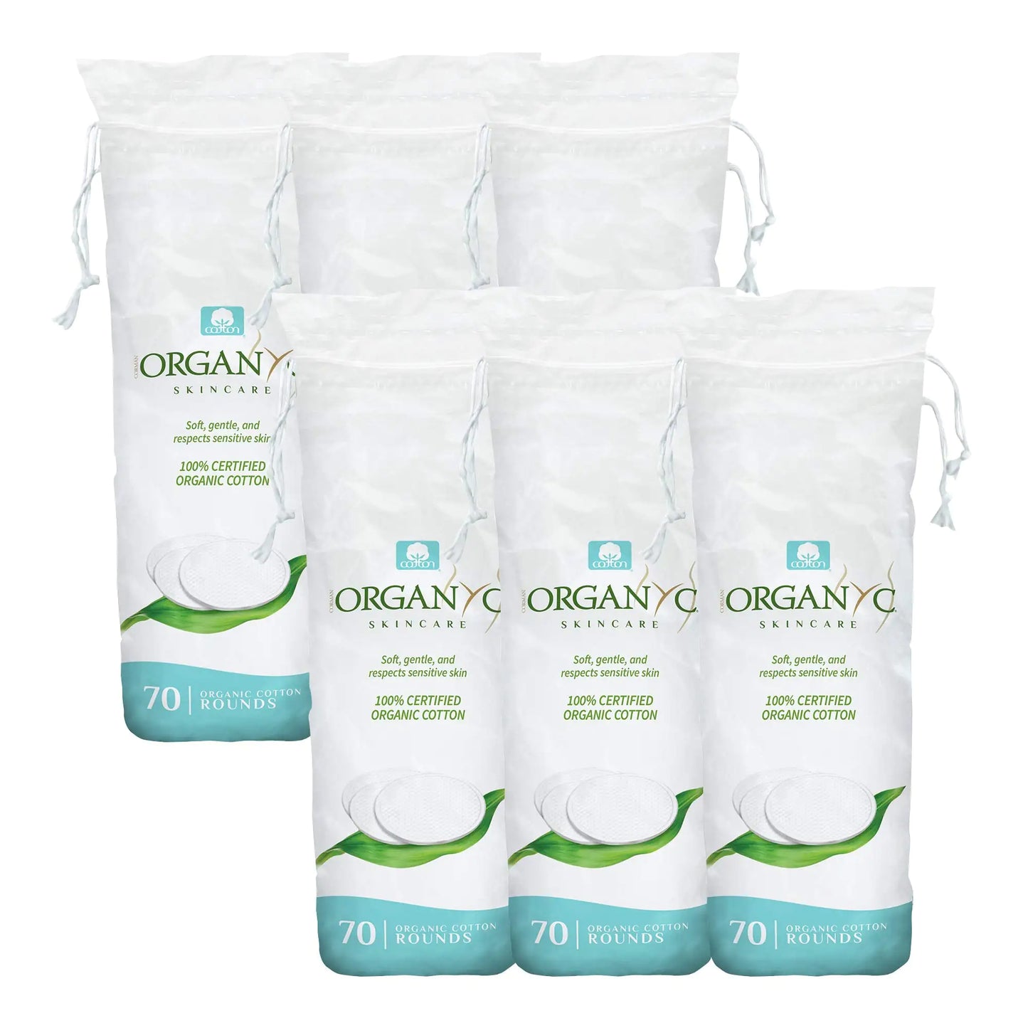 Organyc - 100% Certified Organic Cotton Rounds - Biodegradable Cotton, Chemical Free, for Sensitive Skin (420 Count) - Daily Cosmetics. Beauty and Personal Care 6 Pack