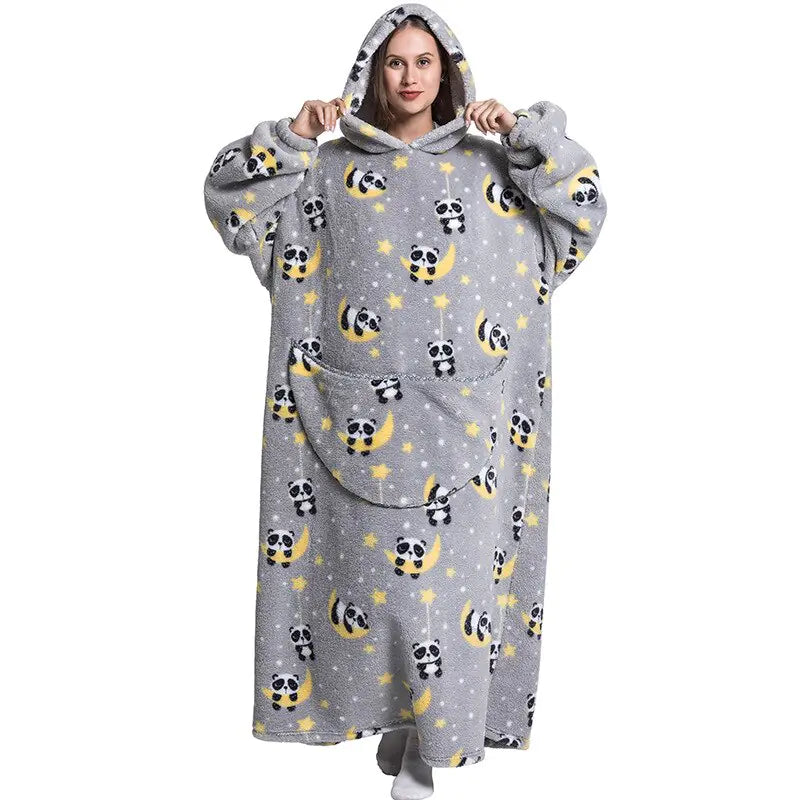 Oversized Long Blanket Hoodie Autumn Winter Fleece