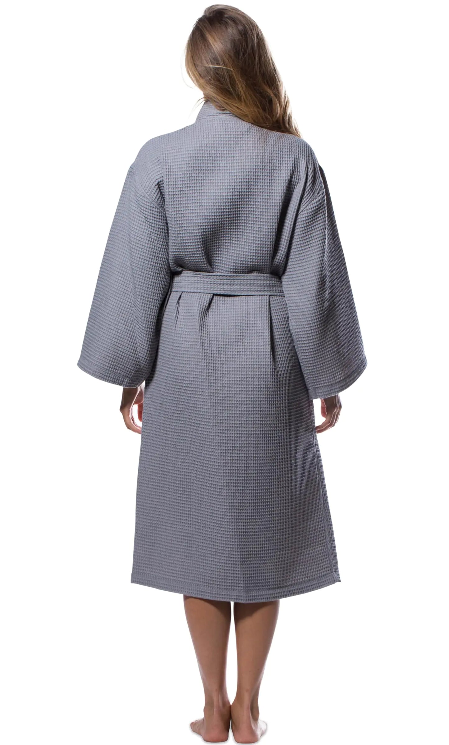 Turquaz Lightweight Full-Length Robes For Women Waffle Kimono Bathrobe - Soft, Fast-Drying, Long-Lasting Cotton Blend Unisex One Size Gray