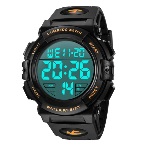 L LAVAREDO Mens Digital Watch Sports Military Watches Waterproof Outdoor Chronograph Wrist Watches for Men with LED Back Ligh/Alarm/Date 04-gold