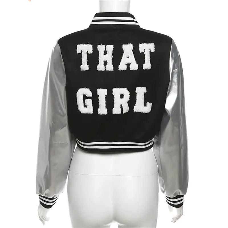 Metallic Cropped Varsity Jacket