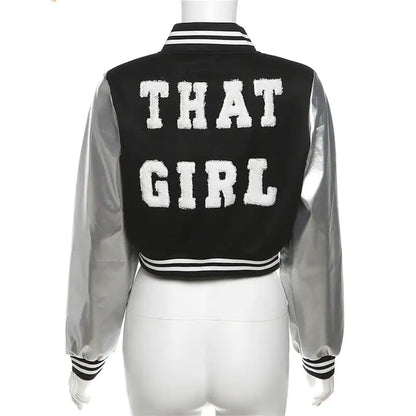 Metallic Cropped Varsity Jacket