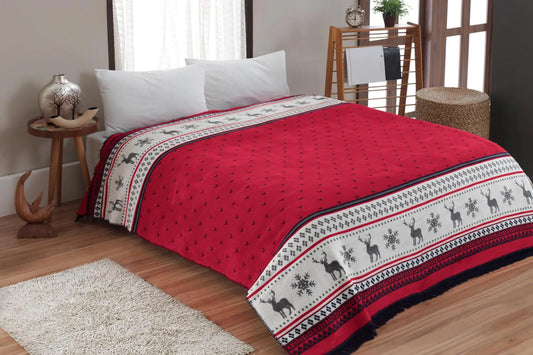 Dolce Bonita Home Double Cotton Blanket 200x220 Carmelo, Red-Navy Blue