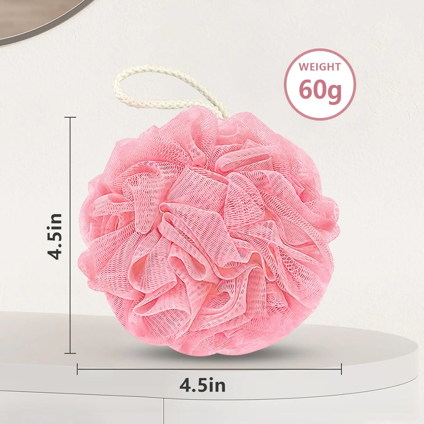 Shower Loofah Bath Sponge, 60G Loofah Exfoliating Body Scrubber, 4 Color Mesh Shower Pouf Balls for Body Wash (Ice Cream) Ice Cream