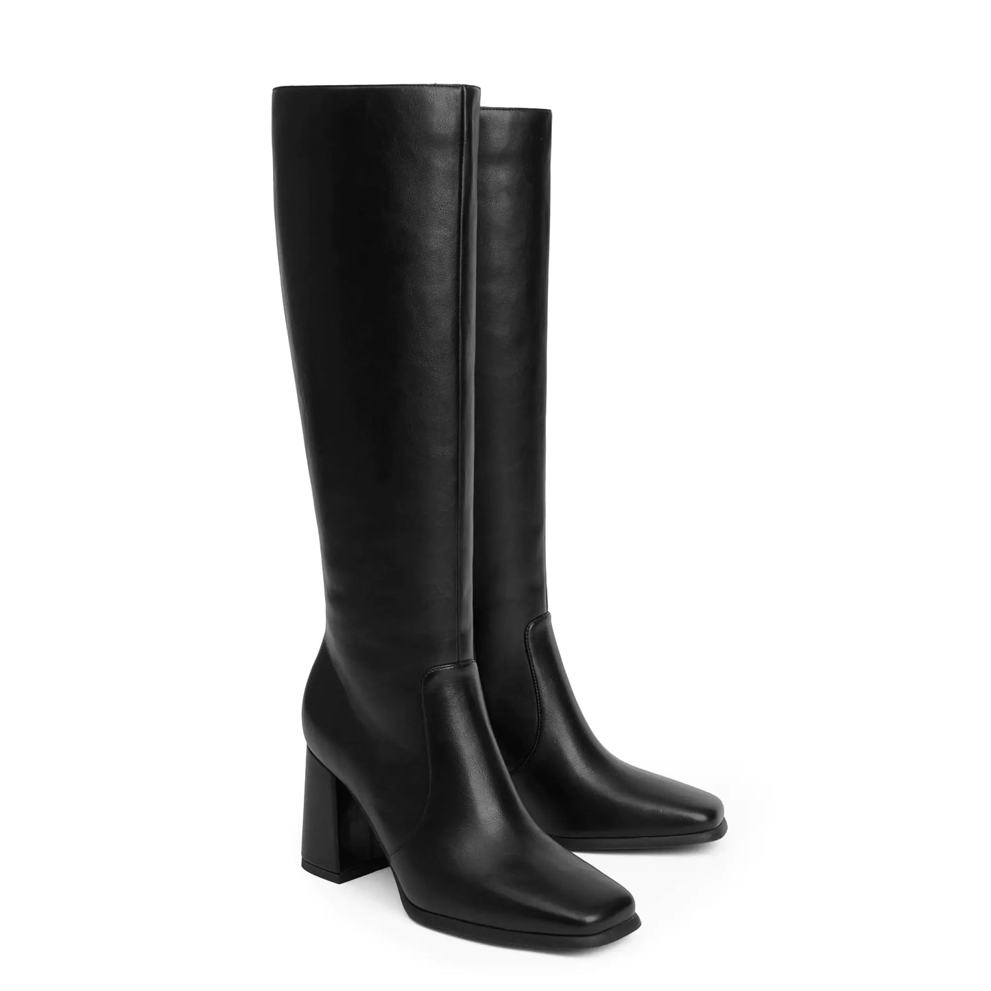 Modatope Knee High Boots Women Chunky Heel Square Toe Tall Boots for Women High Heel Side Zipper Long Boots 8 A-black