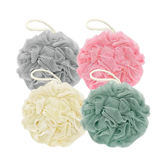 Shower Loofah Bath Sponge, 60G Loofah Exfoliating Body Scrubber, 4 Color Mesh Shower Pouf Balls for Body Wash (Ice Cream) Ice Cream