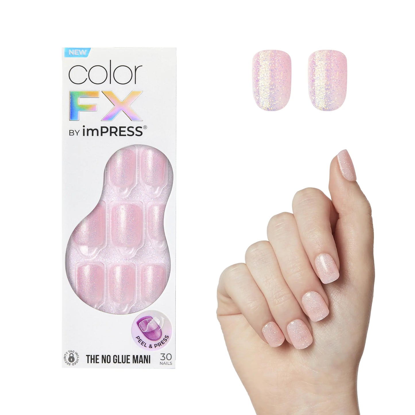 KISS imPRESS No Glue Mani Press-On Nails, Color FX, 'Pop Star', Light Pink, Short Size, Squoval Shape, Includes 30 Nails, Prep Pad, Instructions Sheet, 1 Manicure Stick, 1 Mini File Pop Star