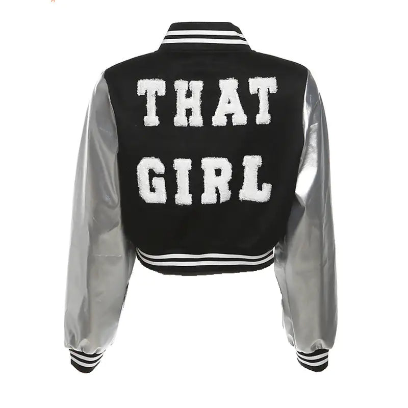 Metallic Cropped Varsity Jacket