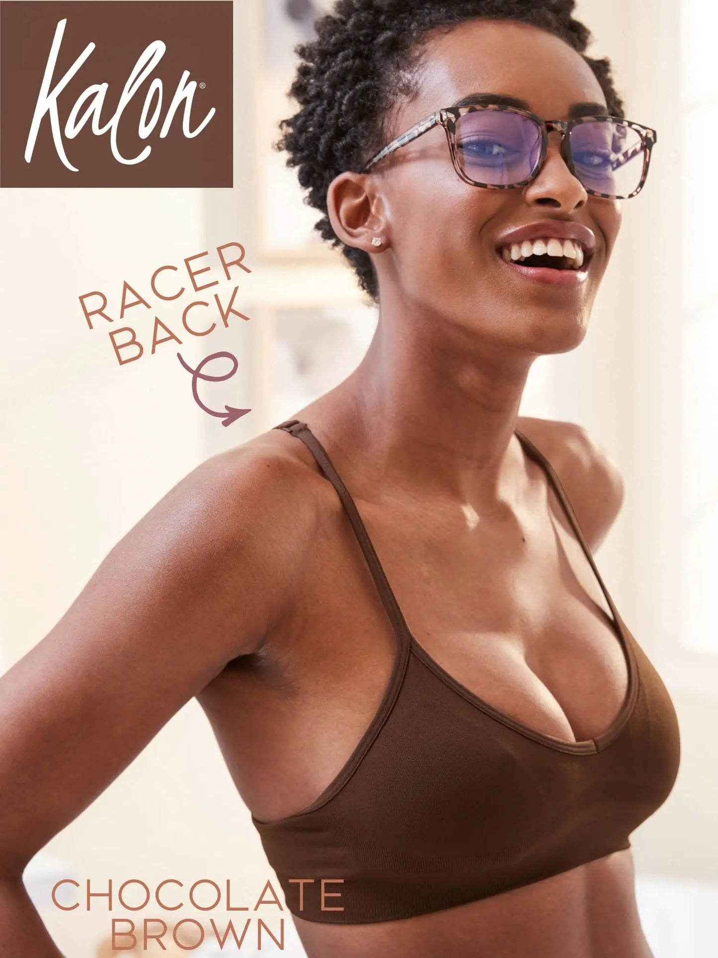 Kalon Women’s 4 Pack Racerback Sports Bralette Seamless Wireless Comfort Bra XX-Small 4pk Chocolate