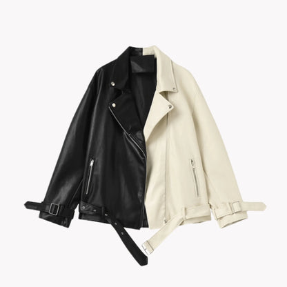 Contrast Vegan Leather Jacket