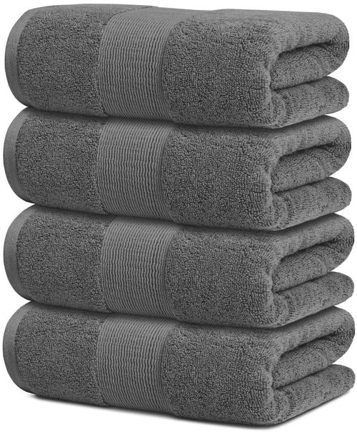 4 Pack Resort Collection Soft Bath Towels 28x55 in Hotel Plush Cotton Smoke Grey