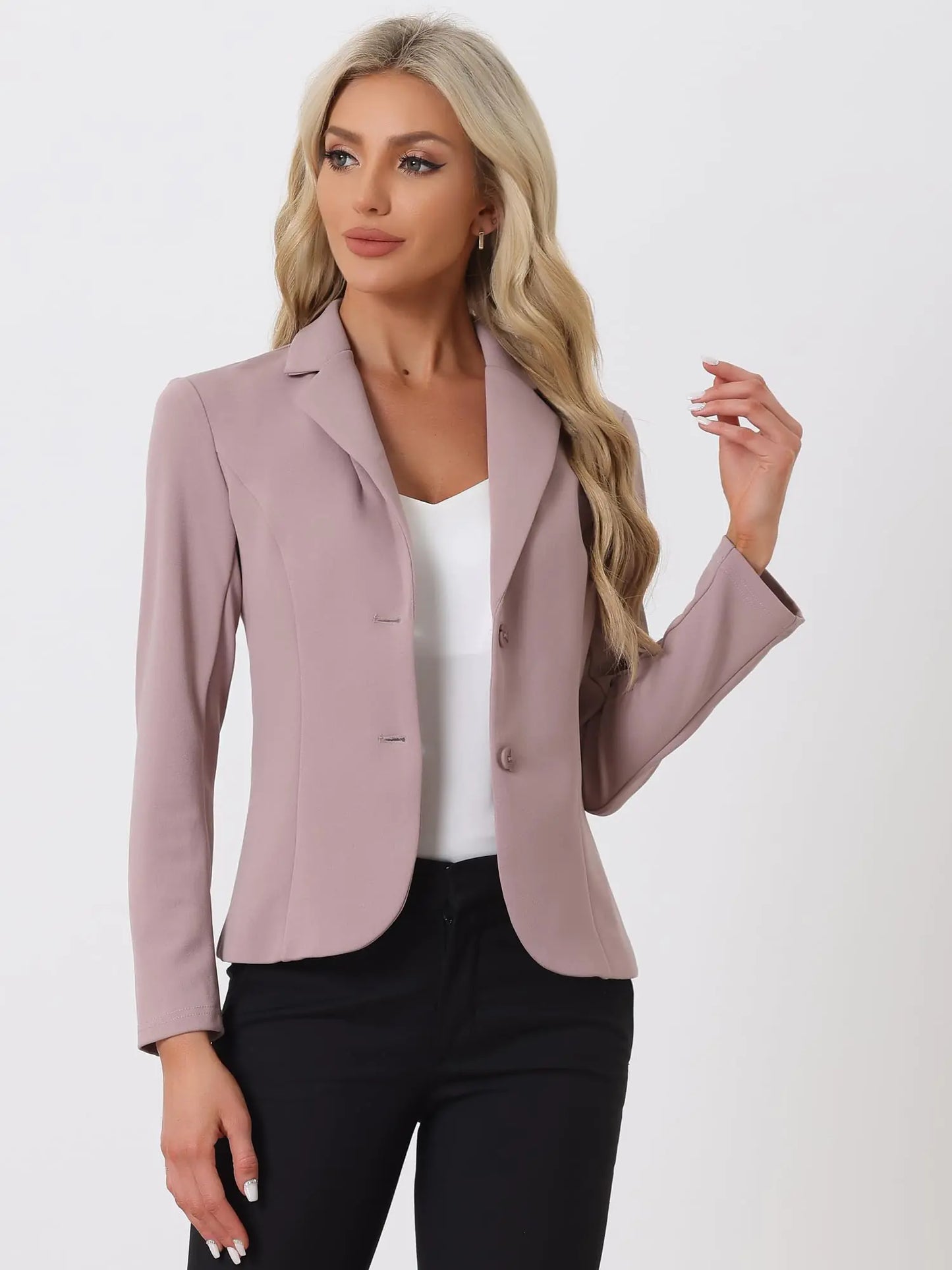 Allegra K Women's Work Office Blazer Stretch Lapel Collar Long Sleeve Jacket Suit Blazer X-Large Dusty Pink