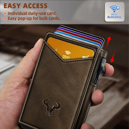 BULLIANT Men Wallet,Money Clip Wallet Slim For Gift Men 9Cards-Metal Credit Card Case in Magnetic Leather Flip Alaska Leather1 Coffee4338