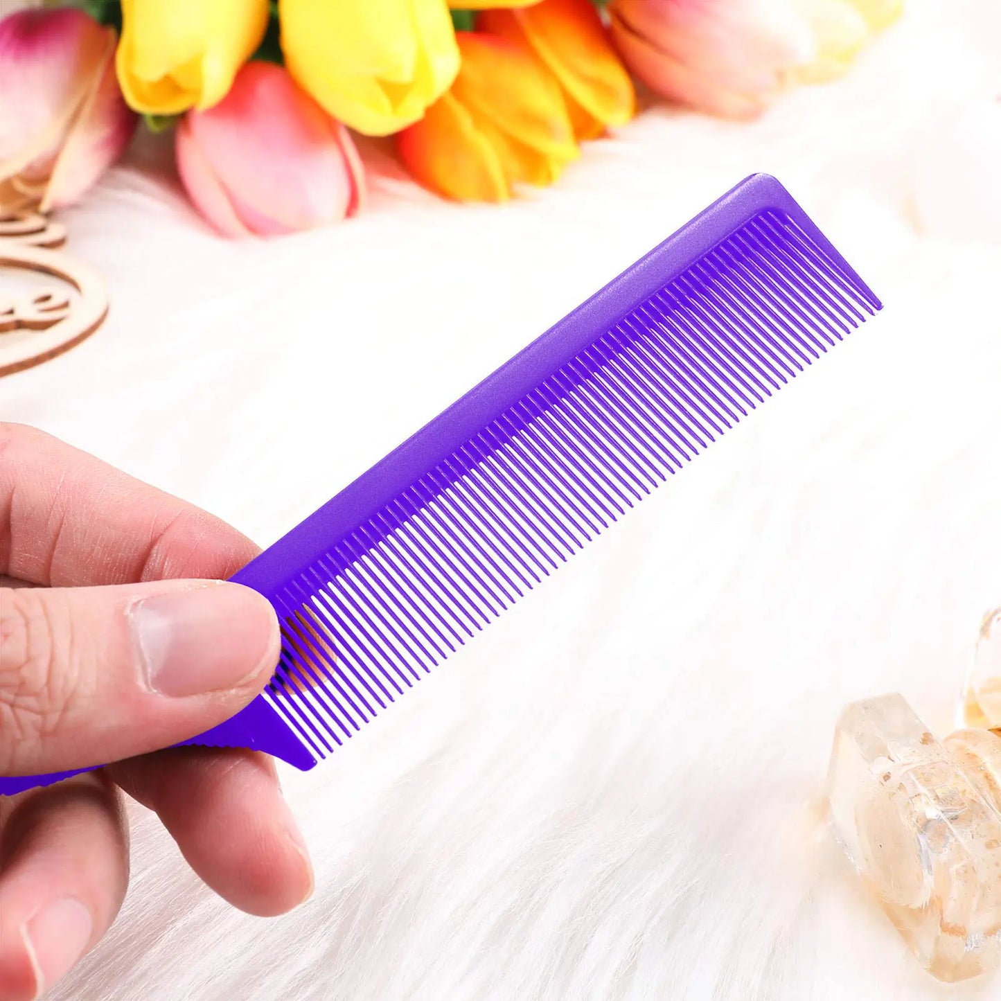 3 Packs Rat Tail Comb Steel Pin Rat Tail Carbon Fiber Heat Resistant Teasing Combs with Stainless Steel Pintail (Purple) Purple