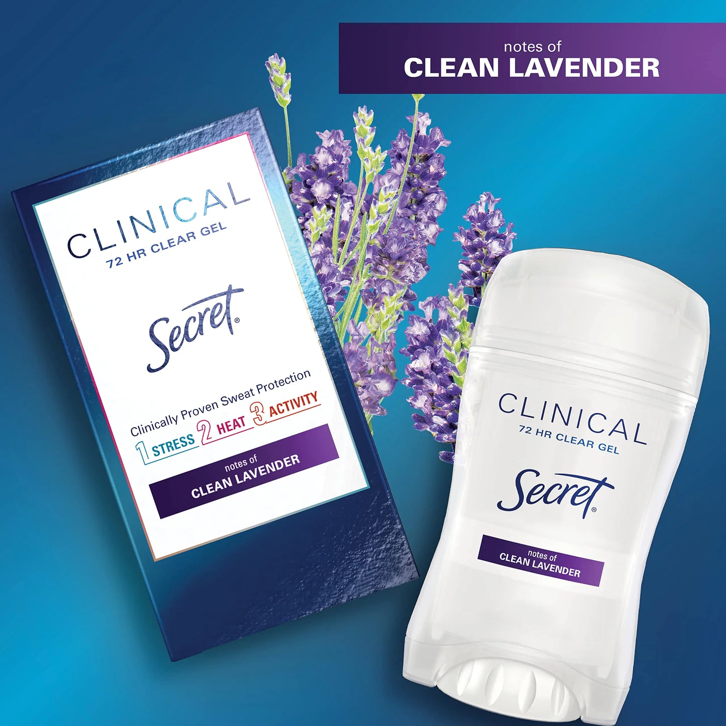 Secret Clinical Strength Clear Gel Antiperspirant and Deodorant for Women, Clean Lavender, 2.6 oz