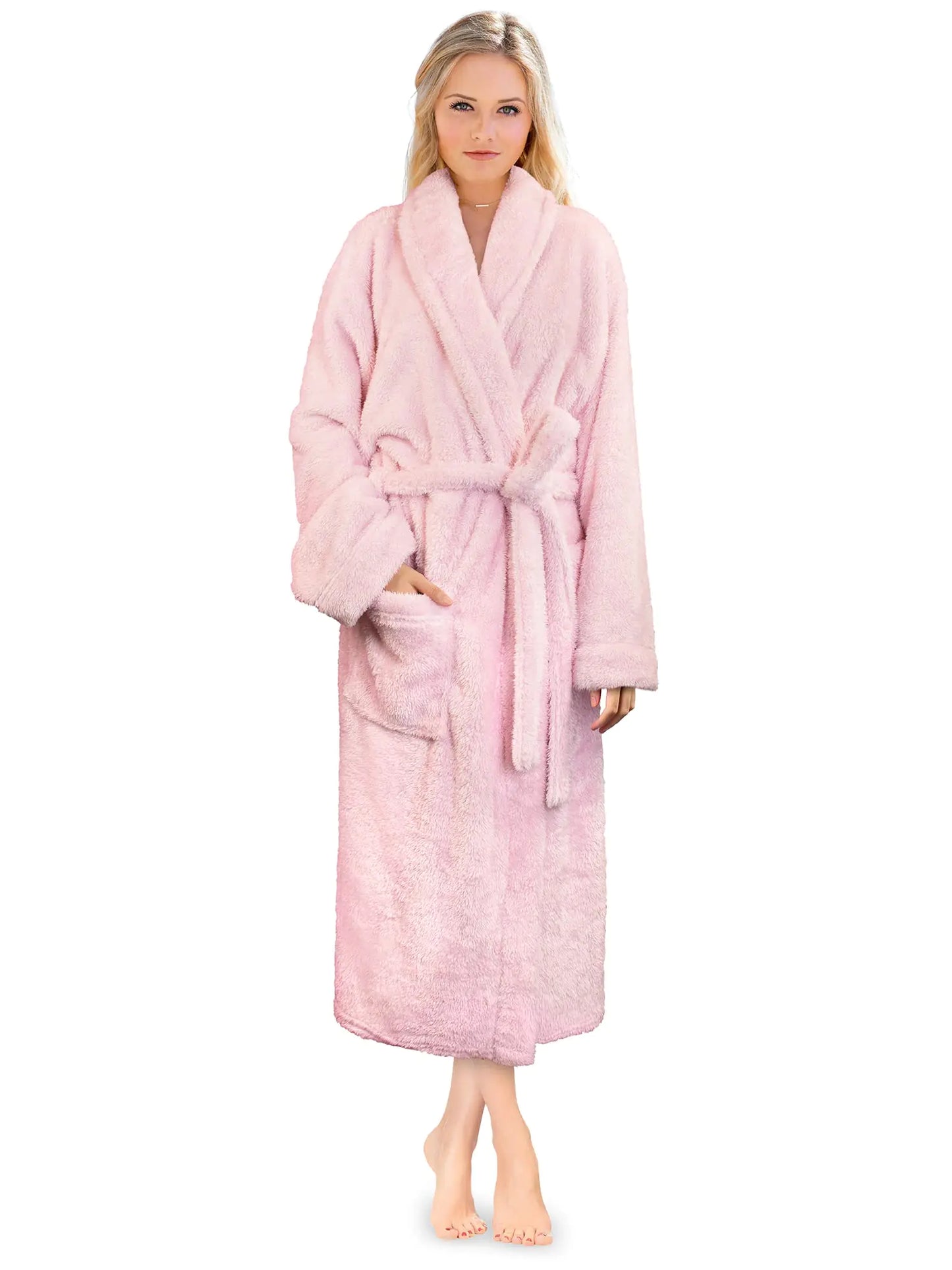 PAVILIA Premium Womens Plush Soft Robe Fluffy, Warm, Fleece Sherpa Shaggy Bathrobe 2X-3X Light Pink