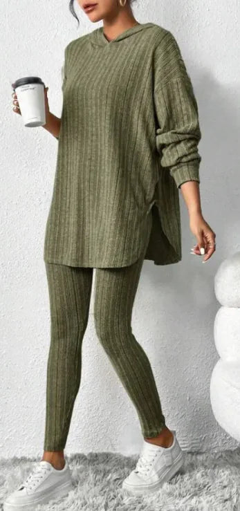 Autumn Solid Color Sunken Stripe Loose-fitting Hoodie Long Sleeve Suit