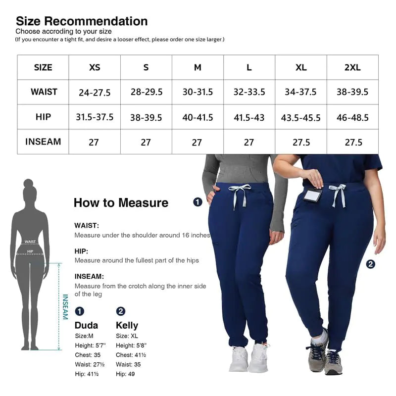 Medical Scrub Pants for Women - Mid Rise 4-Way Stretch Anti-Wrinkle Slim Fit Jogger Pants, Drawstring & 5 Pockets Medium Tall Navy Blue