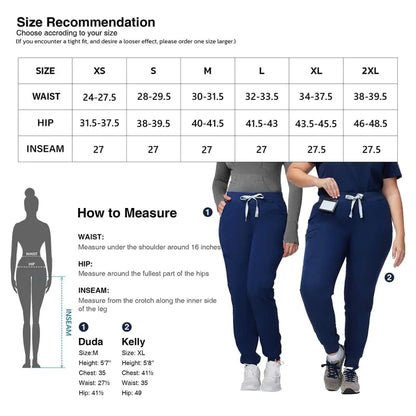 Medical Scrub Pants for Women - Mid Rise 4-Way Stretch Anti-Wrinkle Slim Fit Jogger Pants, Drawstring & 5 Pockets Medium Tall Navy Blue