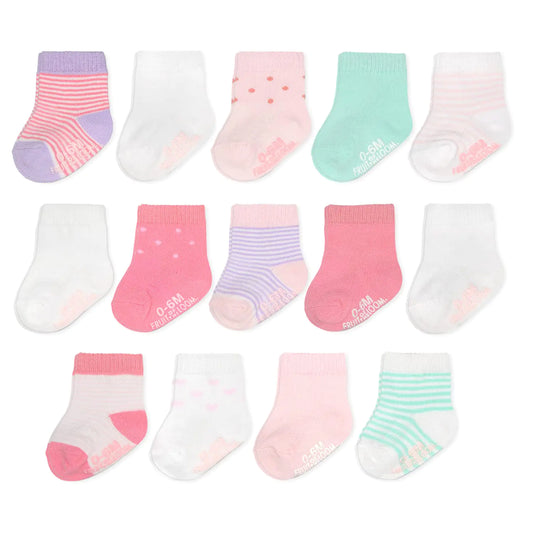 Fruit of the Loom Baby 14-Pack Grow & Fit Flex Zones Cotton Stretch Socks - Unisex, Girls, Boys 0-6 Months Pink Stripe