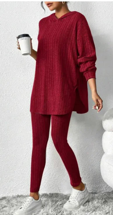 Autumn Solid Color Sunken Stripe Loose-fitting Hoodie Long Sleeve Suit