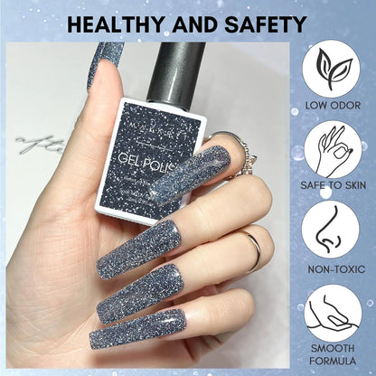 Makartt Reflective Gel Nail Polish HEART OF THE OCEAN Glitter Sparkling Disco Soak Off Diamond Gel Nail Art Christmas Gift DIY Manicure Salon at Home Glamour Shine Blue 15ML