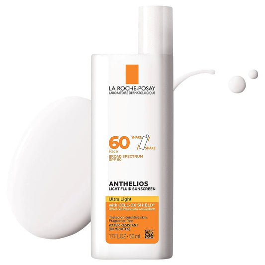 La Roche-Posay Anthelios Light Fluid Facial Sunscreen SPF 60 | Lightweight Sunscreen For Face | Fluid Texture | Broad Spectrum SPF + Antioxidants | Oil Free & Oxybenzone Free | Travel Size 1.7 Fl. Oz.