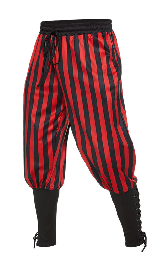 Men's Ankle Banded Pants Medieval Viking Navigator Pirate Costume Trousers Renaissance Gothic Pants Small Black-red