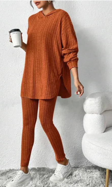 Autumn Solid Color Sunken Stripe Loose-fitting Hoodie Long Sleeve Suit