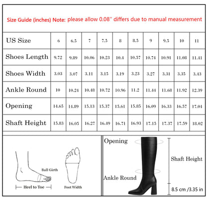 Modatope Knee High Boots Women Chunky Heel Square Toe Tall Boots for Women High Heel Side Zipper Long Boots 8 A-black