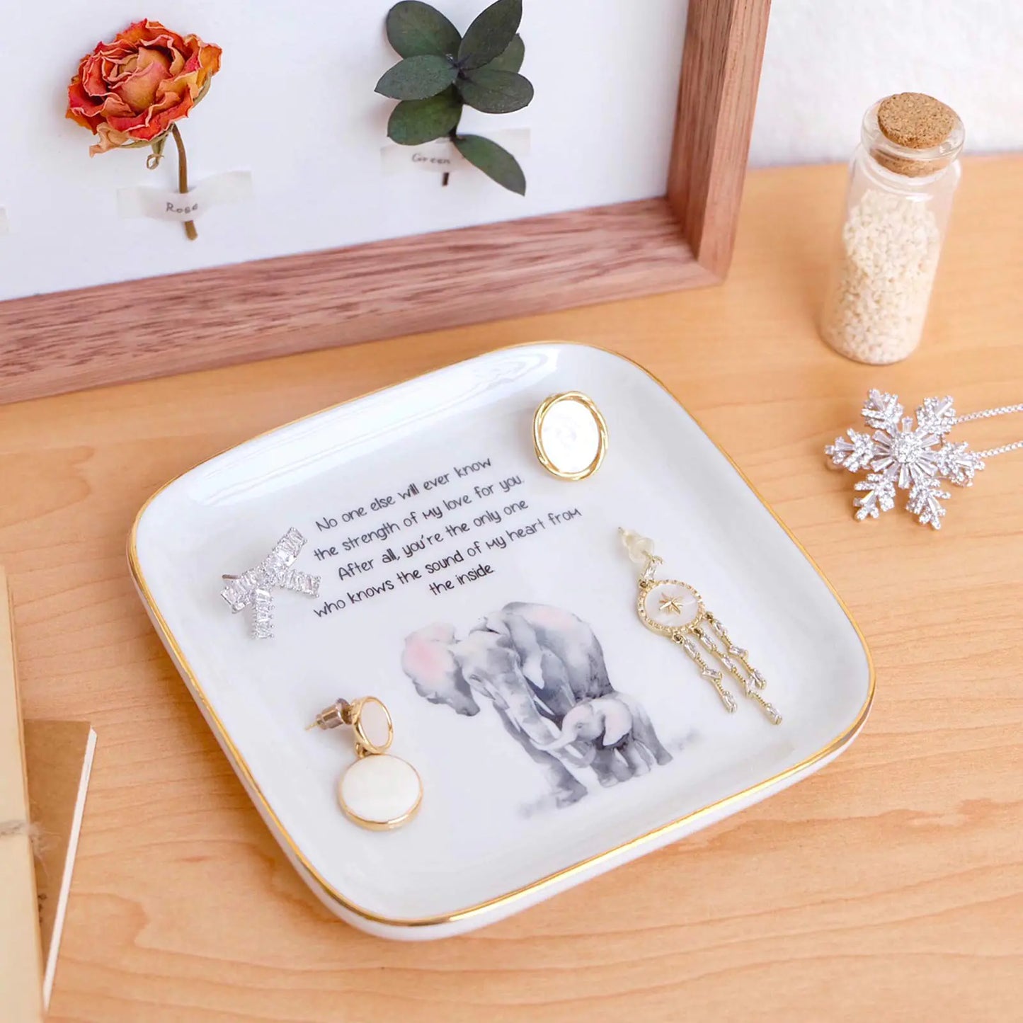 PUDDING CABIN Gift for Mom, Elephant Ring Dish “No One Else Will Ever Know The Strength Of My Love For You Mother's Day Gift, Birthday Mom Gift from Son or Daughter