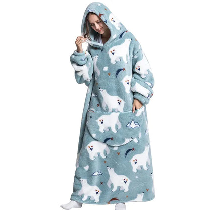 Oversized Long Blanket Hoodie Autumn Winter Fleece